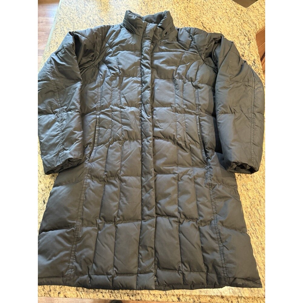 Eddie Bauer Puffer Jacket Womens Small Black Goose Down Knee Length Ski Chic